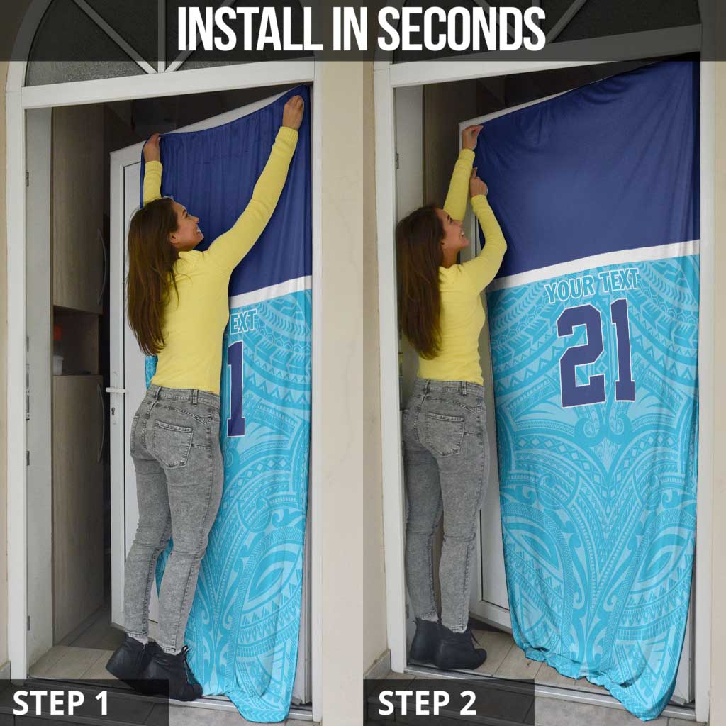 Queensland Samoa Custom Door Cover Blue Pacific Polynesian Tribal Pattern - Aussie Hoodie