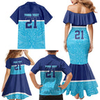 Queensland Samoa Custom Family Matching Mermaid Dress and Hawaiian Shirt Blue Pacific Polynesian Tribal Pattern