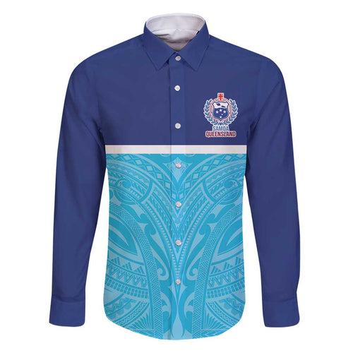 Queensland Samoa Custom Family Matching Mermaid Dress and Hawaiian Shirt Blue Pacific Polynesian Tribal Pattern
