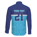 Queensland Samoa Custom Family Matching Off The Shoulder Long Sleeve Dress and Hawaiian Shirt Blue Pacific Polynesian Tribal Pattern