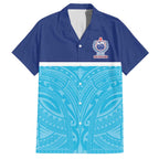 Queensland Samoa Custom Family Matching Off Shoulder Maxi Dress and Hawaiian Shirt Blue Pacific Polynesian Tribal Pattern