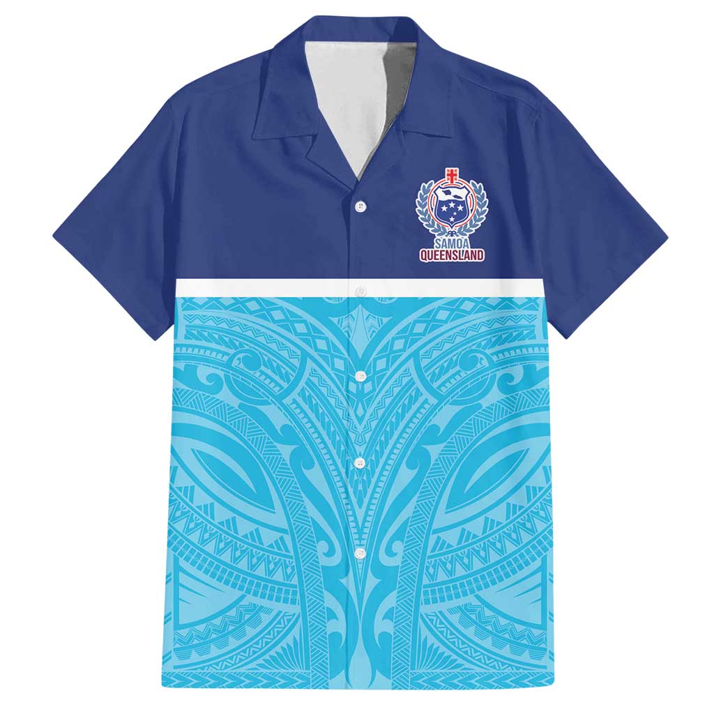 Queensland Samoa Custom Family Matching Off Shoulder Maxi Dress and Hawaiian Shirt Blue Pacific Polynesian Tribal Pattern