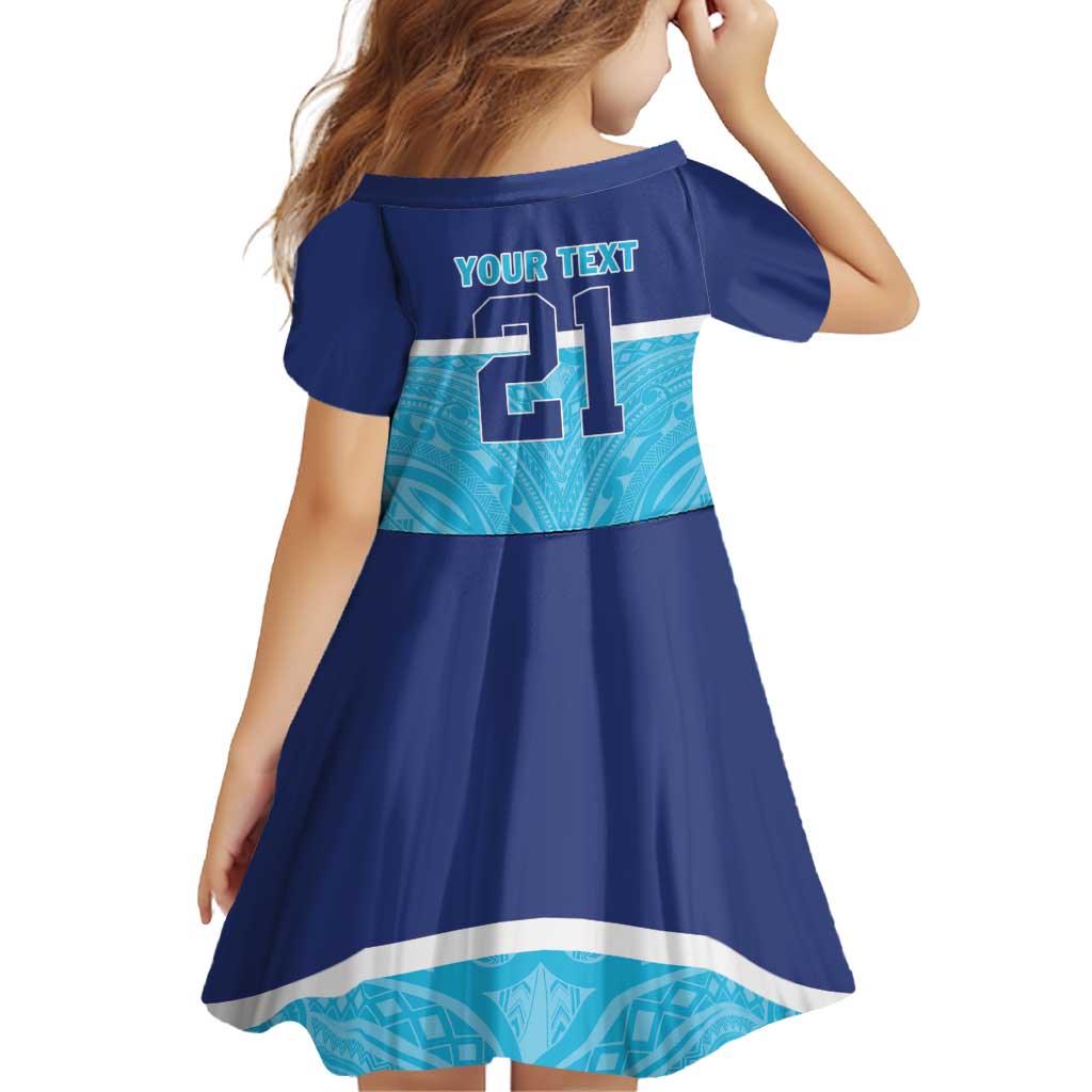 Queensland Samoa Custom Family Matching Off Shoulder Short Dress and Hawaiian Shirt Blue Pacific Polynesian Tribal Pattern