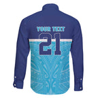 Queensland Samoa Custom Family Matching Short Sleeve Bodycon Dress and Hawaiian Shirt Blue Pacific Polynesian Tribal Pattern