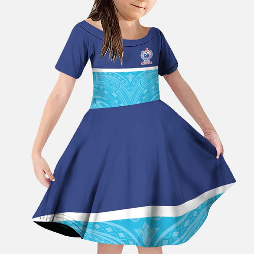 Queensland Samoa Custom Family Matching Summer Maxi Dress and Hawaiian Shirt Blue Pacific Polynesian Tribal Pattern