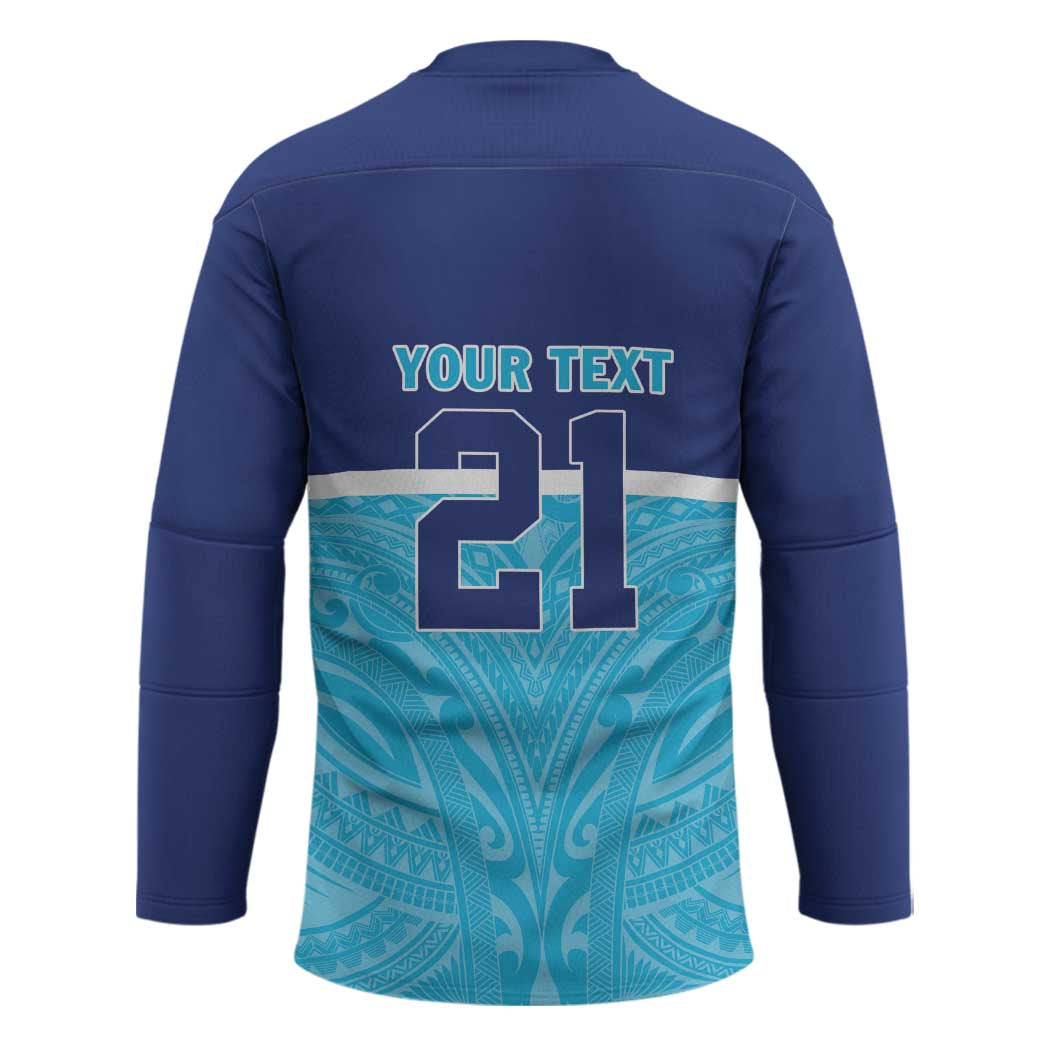 Queensland Samoa Custom Hockey Jersey Blue Pacific Polynesian Tribal Pattern - Aussie Hoodie