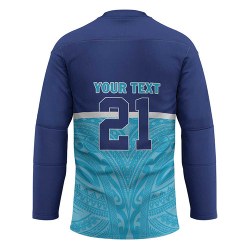 Queensland Samoa Custom Hockey Jersey Blue Pacific Polynesian Tribal Pattern - Aussie Hoodie