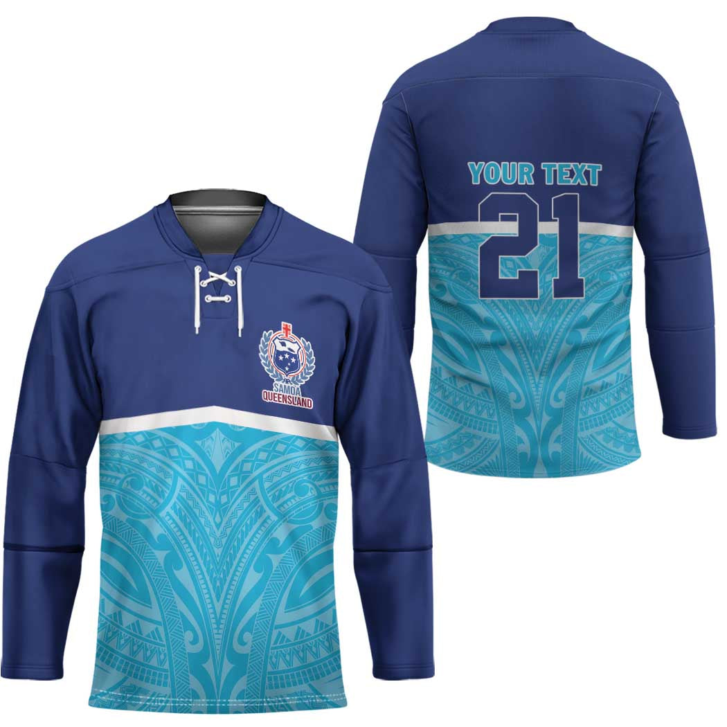 Queensland Samoa Custom Hockey Jersey Blue Pacific Polynesian Tribal Pattern - Aussie Hoodie