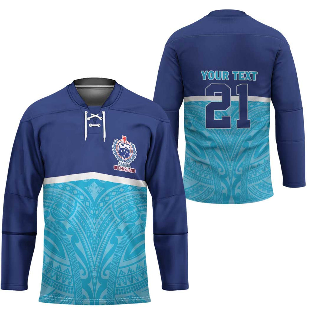 Queensland Samoa Custom Hockey Jersey Blue Pacific Polynesian Tribal Pattern - Aussie Hoodie
