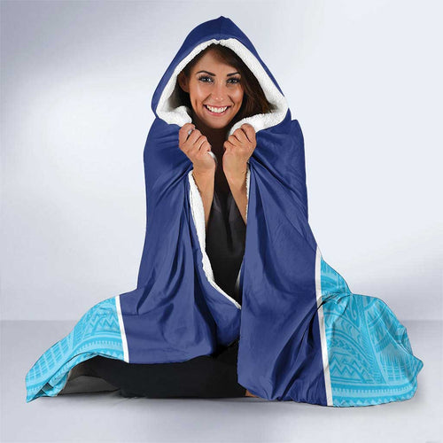 Queensland Samoa Custom Hooded Blanket Blue Pacific Polynesian Tribal Pattern