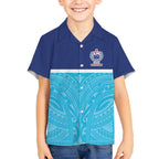 Queensland Samoa Custom Kid Hawaiian Shirt Blue Pacific Polynesian Tribal Pattern