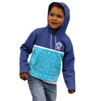Queensland Samoa Custom Kid Hoodie Blue Pacific Polynesian Tribal Pattern