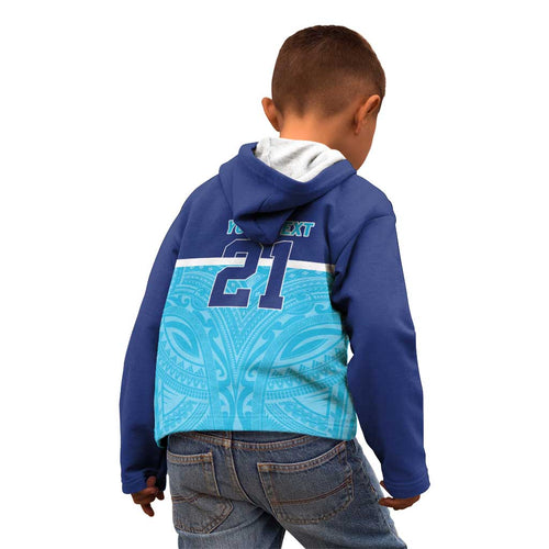Queensland Samoa Custom Kid Hoodie Blue Pacific Polynesian Tribal Pattern