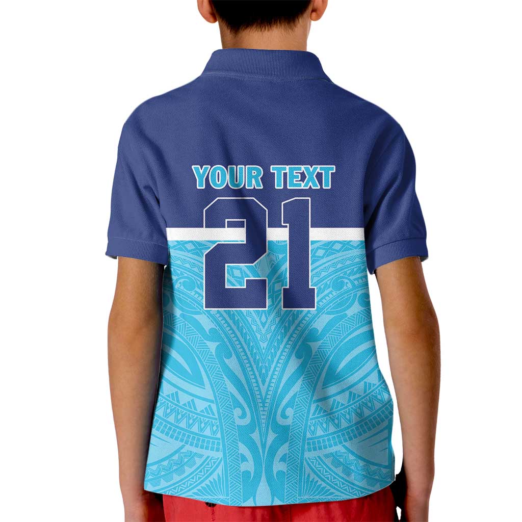Queensland Samoa Custom Kid Polo Shirt Blue Pacific Polynesian Tribal Pattern
