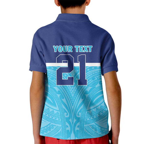 Queensland Samoa Custom Kid Polo Shirt Blue Pacific Polynesian Tribal Pattern