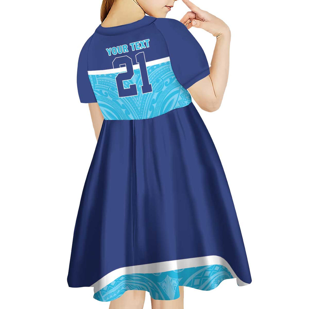 Queensland Samoa Custom Kid Short Sleeve Dress Blue Pacific Polynesian Tribal Pattern