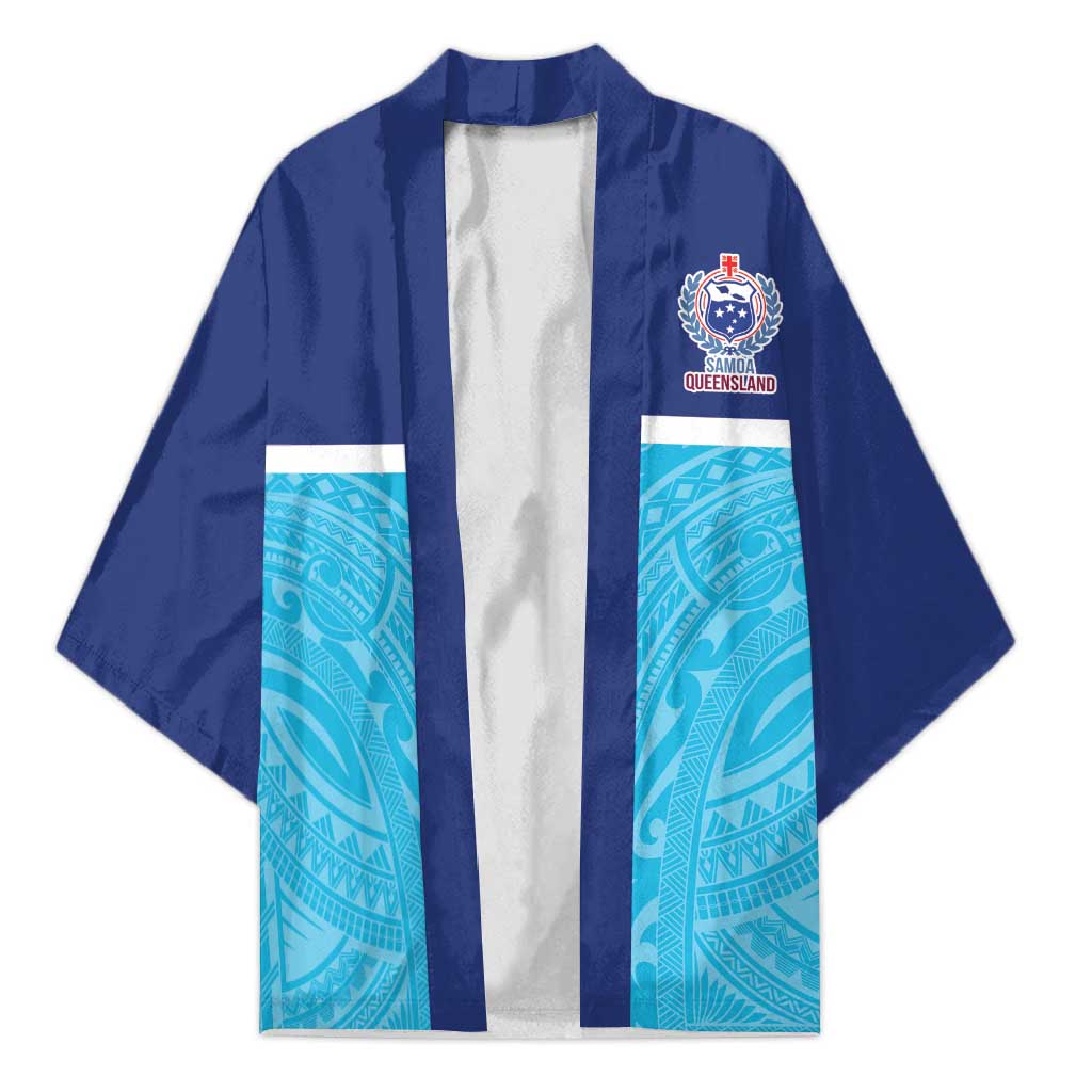 Queensland Samoa Custom Kimono Blue Pacific Polynesian Tribal Pattern - Aussie Hoodie