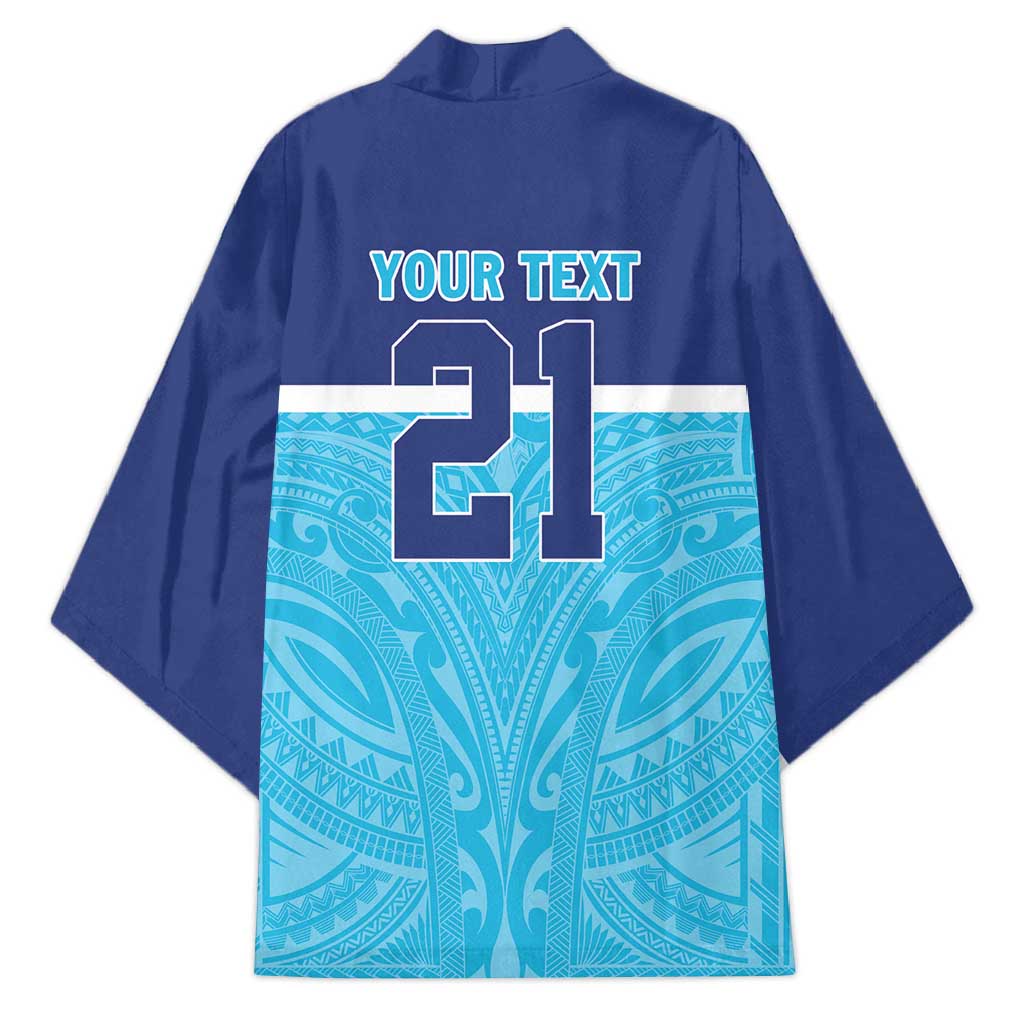 Queensland Samoa Custom Kimono Blue Pacific Polynesian Tribal Pattern - Aussie Hoodie