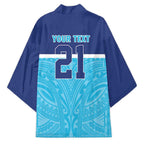 Queensland Samoa Custom Kimono Blue Pacific Polynesian Tribal Pattern - Aussie Hoodie