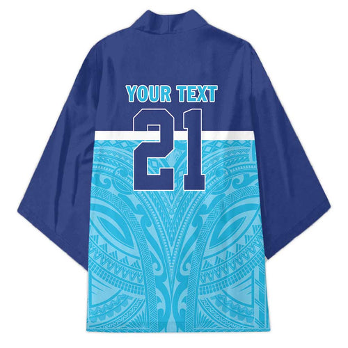 Queensland Samoa Custom Kimono Blue Pacific Polynesian Tribal Pattern - Aussie Hoodie