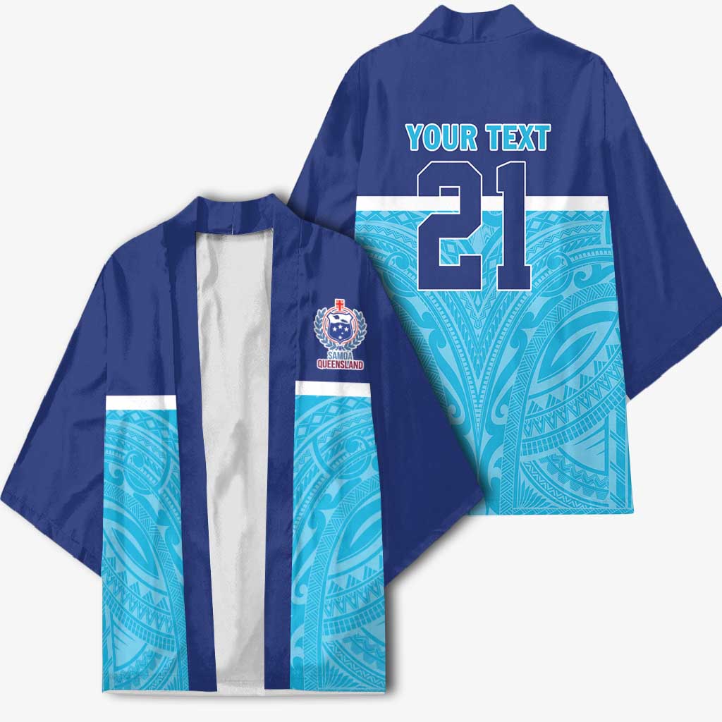 Queensland Samoa Custom Kimono Blue Pacific Polynesian Tribal Pattern - Aussie Hoodie