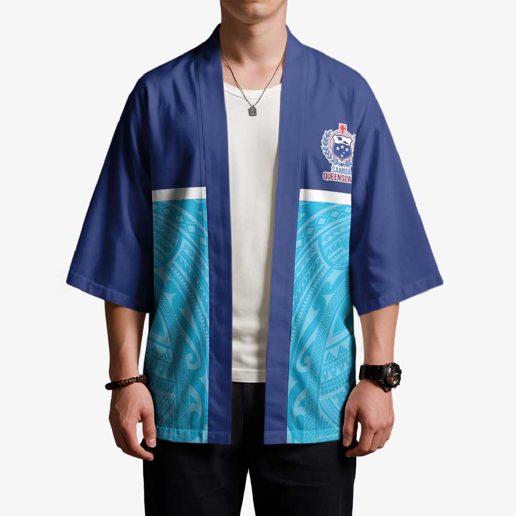 Queensland Samoa Custom Kimono Blue Pacific Polynesian Tribal Pattern - Aussie Hoodie