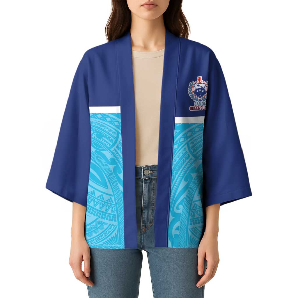 Queensland Samoa Custom Kimono Blue Pacific Polynesian Tribal Pattern - Aussie Hoodie