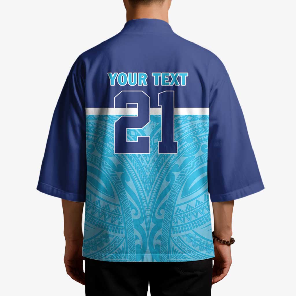 Queensland Samoa Custom Kimono Blue Pacific Polynesian Tribal Pattern - Aussie Hoodie