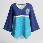 Queensland Samoa Custom Kimono Sleeve Blouse Blue Pacific Polynesian Tribal Pattern - Aussie Hoodie