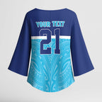 Queensland Samoa Custom Kimono Sleeve Blouse Blue Pacific Polynesian Tribal Pattern - Aussie Hoodie