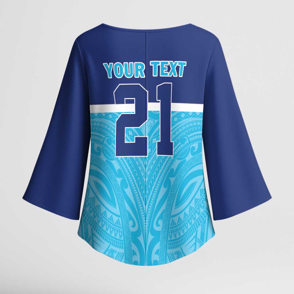 Queensland Samoa Custom Kimono Sleeve Blouse Blue Pacific Polynesian Tribal Pattern - Aussie Hoodie