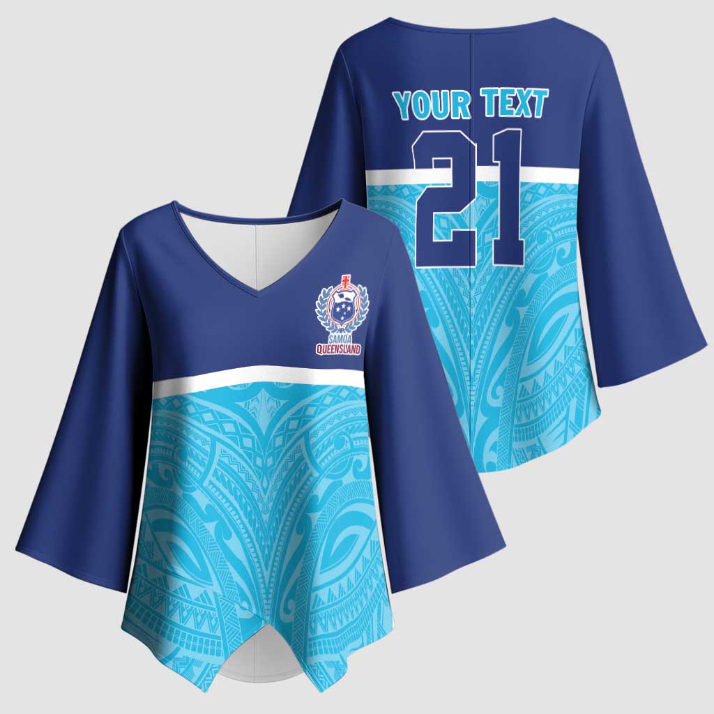 Queensland Samoa Custom Kimono Sleeve Blouse Blue Pacific Polynesian Tribal Pattern - Aussie Hoodie