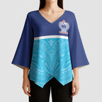 Queensland Samoa Custom Kimono Sleeve Blouse Blue Pacific Polynesian Tribal Pattern - Aussie Hoodie