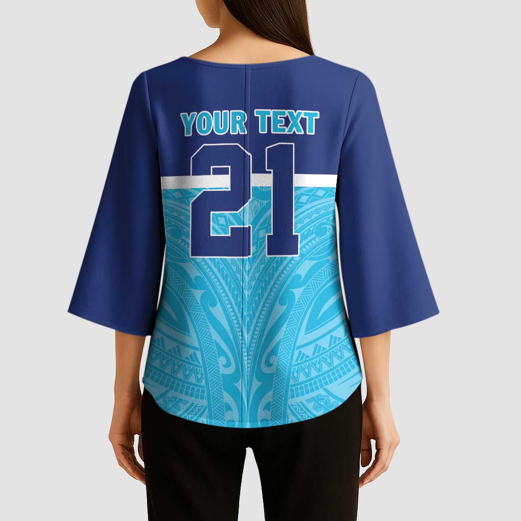 Queensland Samoa Custom Kimono Sleeve Blouse Blue Pacific Polynesian Tribal Pattern - Aussie Hoodie