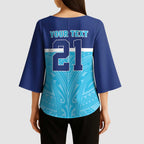 Queensland Samoa Custom Kimono Sleeve Blouse Blue Pacific Polynesian Tribal Pattern - Aussie Hoodie