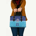 Queensland Samoa Custom Leather Bag Blue Pacific Polynesian Tribal Pattern - Aussie Hoodie