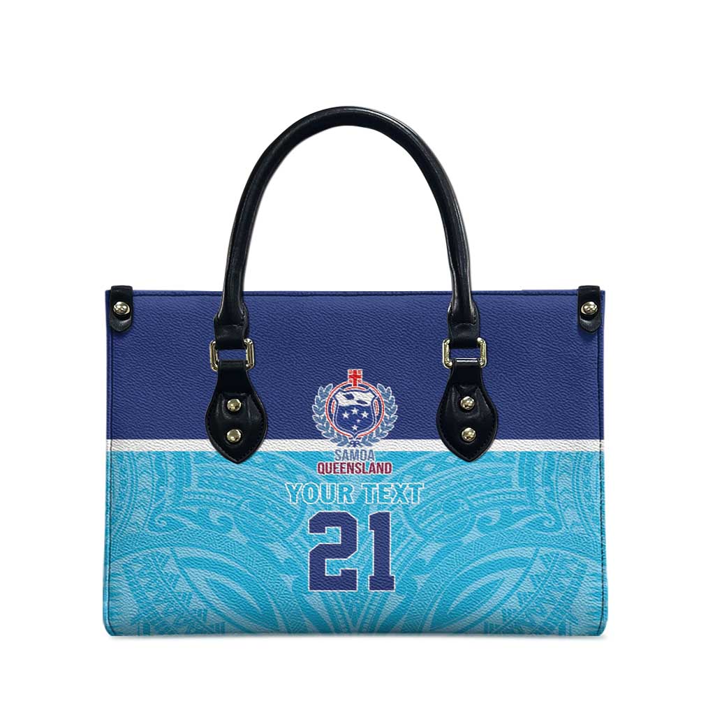 Queensland Samoa Custom Leather Bag Blue Pacific Polynesian Tribal Pattern - Aussie Hoodie