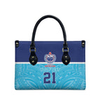 Queensland Samoa Custom Leather Bag Blue Pacific Polynesian Tribal Pattern - Aussie Hoodie