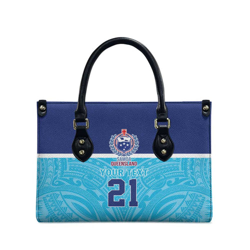 Queensland Samoa Custom Leather Bag Blue Pacific Polynesian Tribal Pattern - Aussie Hoodie