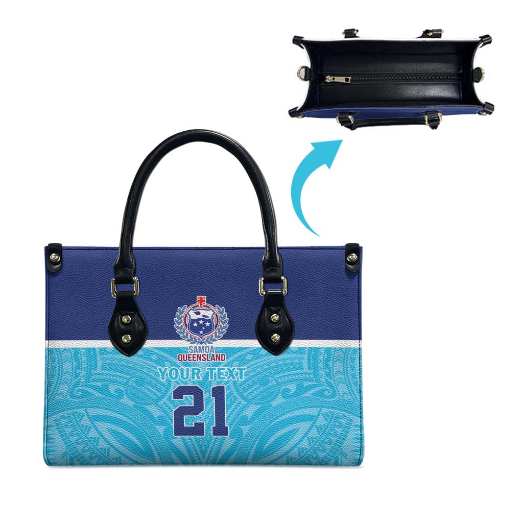 Queensland Samoa Custom Leather Bag Blue Pacific Polynesian Tribal Pattern - Aussie Hoodie