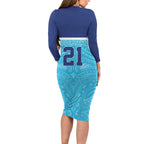 Queensland Samoa Custom Long Sleeve Bodycon Dress Blue Pacific Polynesian Tribal Pattern