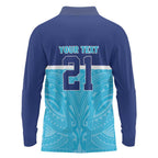 Queensland Samoa Custom Long Sleeve Polo Shirt Blue Pacific Polynesian Tribal Pattern