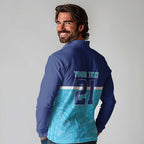 Queensland Samoa Custom Long Sleeve Polo Shirt Blue Pacific Polynesian Tribal Pattern