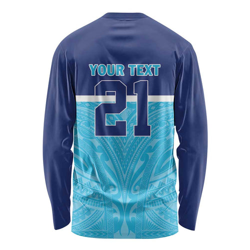 Queensland Samoa Custom Long Sleeve Shirt Blue Pacific Polynesian Tribal Pattern