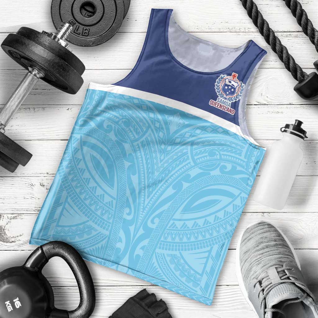Queensland Samoa Custom Men Tank Top Blue Pacific Polynesian Tribal Pattern