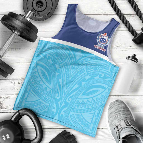 Queensland Samoa Custom Men Tank Top Blue Pacific Polynesian Tribal Pattern