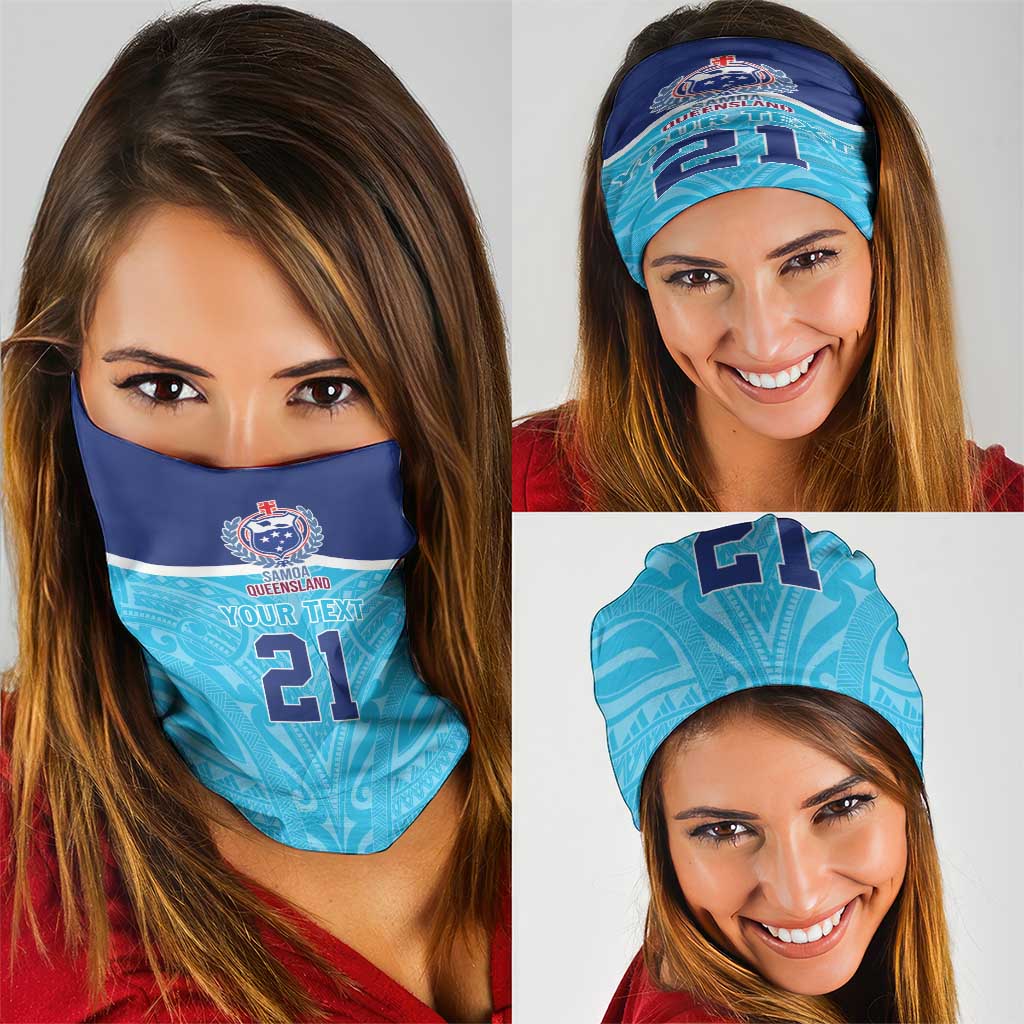 Queensland Samoa Custom Neck Gaiter Blue Pacific Polynesian Tribal Pattern - Aussie Hoodie