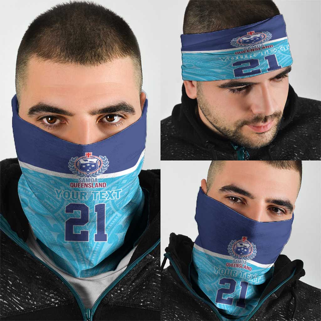 Queensland Samoa Custom Neck Gaiter Blue Pacific Polynesian Tribal Pattern - Aussie Hoodie