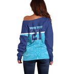 Queensland Samoa Custom Off Shoulder Sweater Blue Pacific Polynesian Tribal Pattern