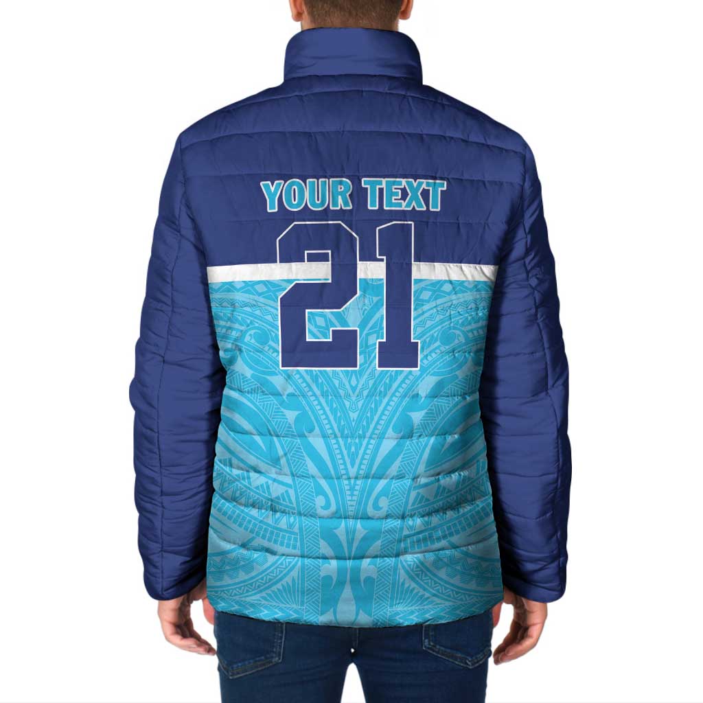Queensland Samoa Custom Padded Jacket Blue Pacific Polynesian Tribal Pattern - Aussie Hoodie